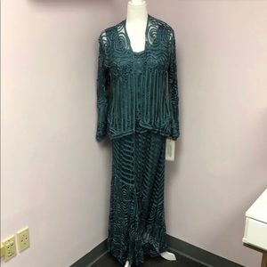 Soulmates L 3pc Evergreen Silk Evening Wear NWT
